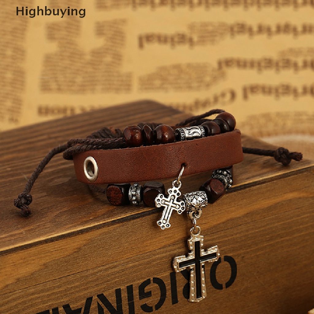 Hbid Hot Stylish Faux Leather Punk Gelang Bangle Salib Liontin Bungkus Gelang Glory