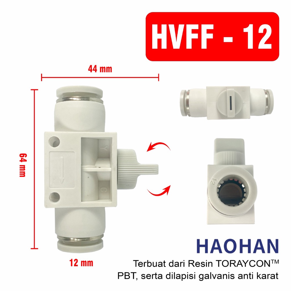 FITTING PNEUMATIC VALVE HVFF MM HAND STOP MINI KRAN AIR UDARA UNTUK SELANG PU