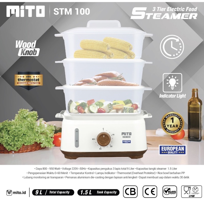 MITO STM 100 Food Steamer Electric MITO Pengukus Makanan MITO 3 Tier