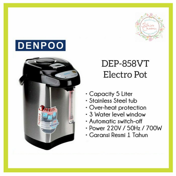 Tek Denpoo Electro Pot Dep-858Vt Termos Listrik, Pemanas Air 5 Liter