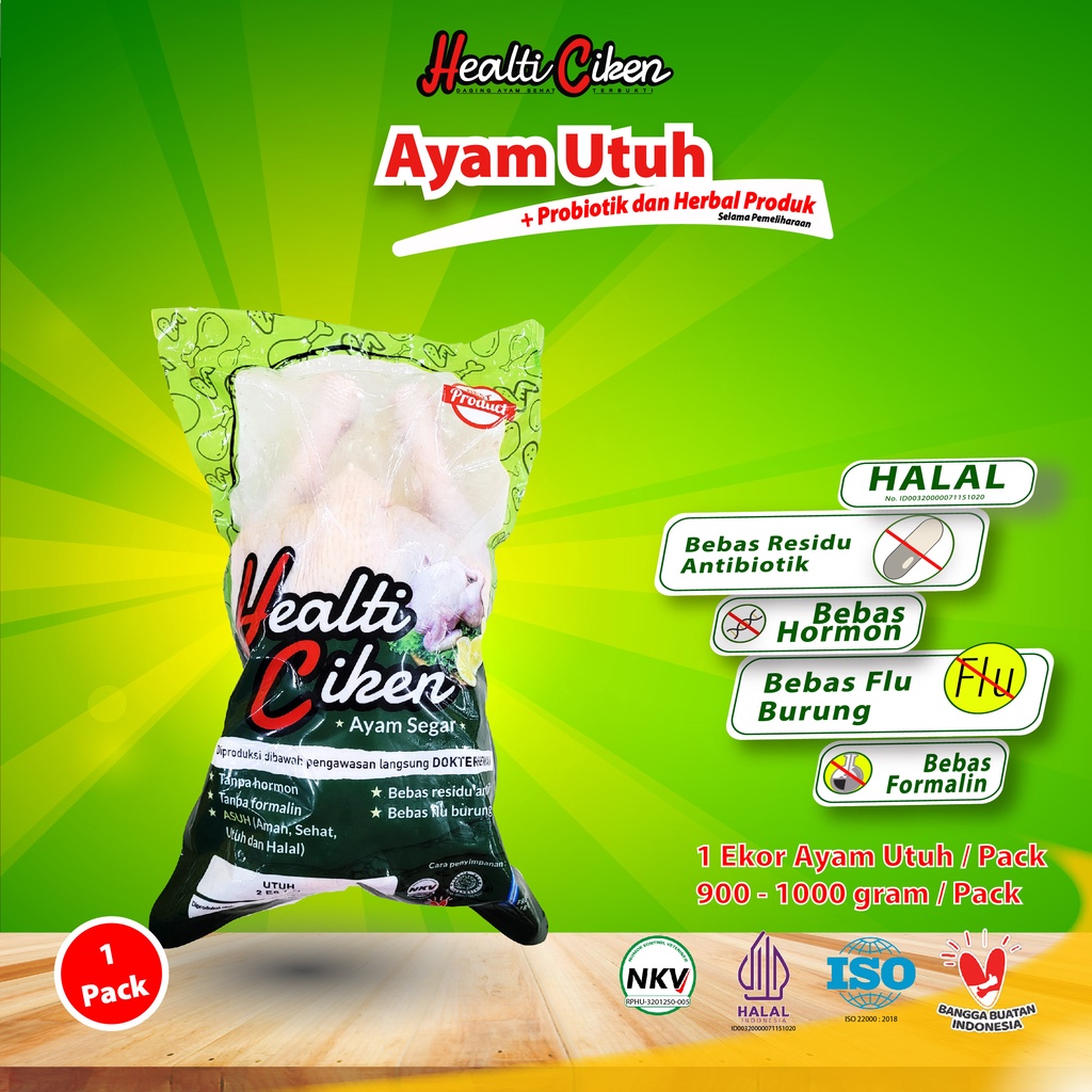 

HEALTI CIKEN Ayam Utuh / Ayam Karkas | Ayam + Probiotik & Herbal Produk | Daging Ayam Sehat | Healti Ciken |0.9-1 kg / Pack