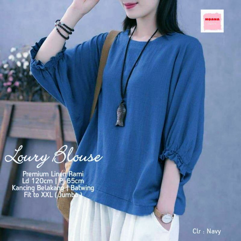 Blouse loury batwing linen terbaru ld 125 cm