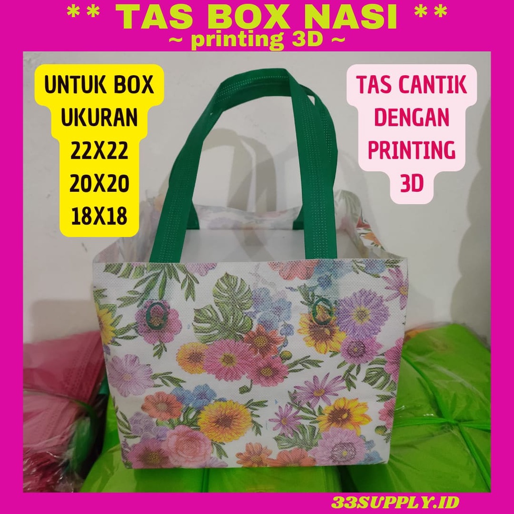 

Tas box nasi printing 3D / Tas nasi kotak 22x22 20x20 18x18 / tas hajatan / tas syukuran / tas aqiqah / tas tumpeng mini / tas nasi bento / tas besek