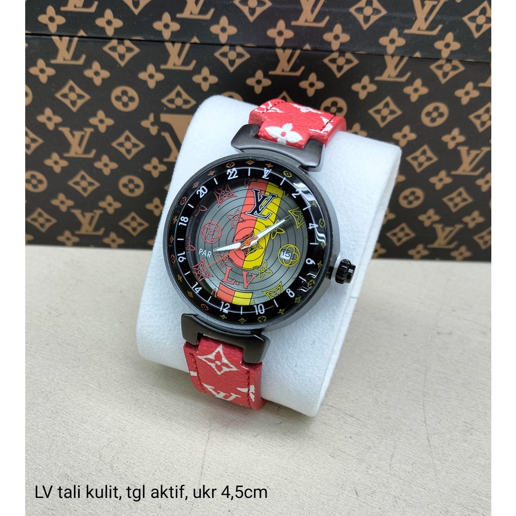 BEST SELLER JAM TANGAN LVT WANITA M95 TALI KULIT MOTIF TANGGAL AKTIF BODY BULAT DM 4.5CM FREE BOX &amp; BATERAI || JAM TANGAN FASHION WANITA JAM TANGAN CEWEK MURAH