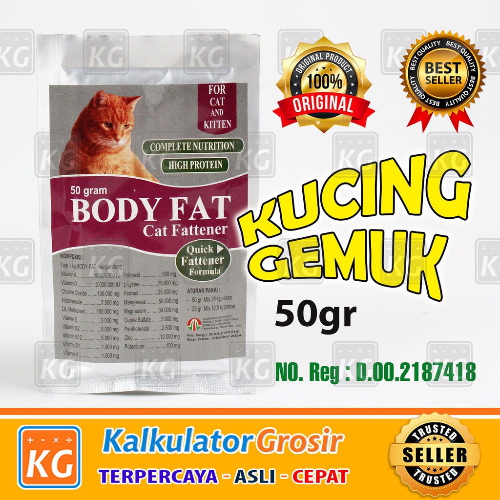 Body Fat Cat 50 Gram Penggemuk Kucing Super Cepat Bentuk Powder Penggemuk Anak Kucing 50gr