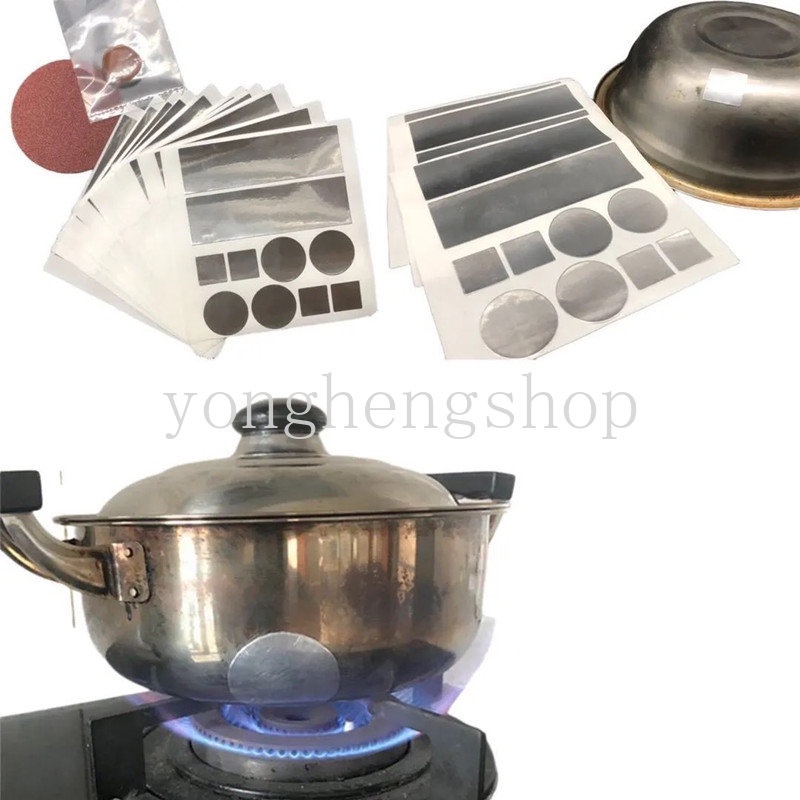 10pcs / Lembar Stiker Patch Perbaikan Lubang Panci Bahan Aluminum Foil Tahan Air Suhu Tinggi Anti Bocor