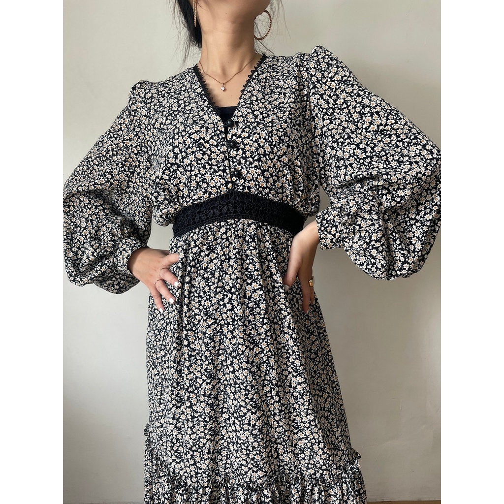 Zéa - Byanca - Dress Korea Motif Bunga Busui Crincle Maxi