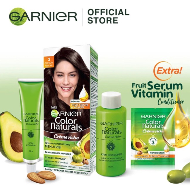 Garnier Colour Natural Pewarna Rambut No 3 Coklat Gelap  [Twinpack/ 2 pcs]