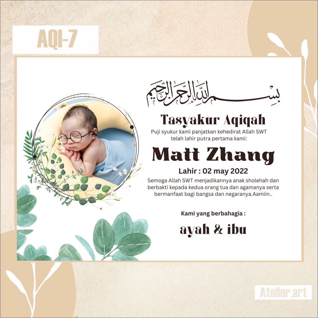 Undangan Digital Aqiqah AQI-7 Softfile Green Ukuran A4 | Atelier.Art