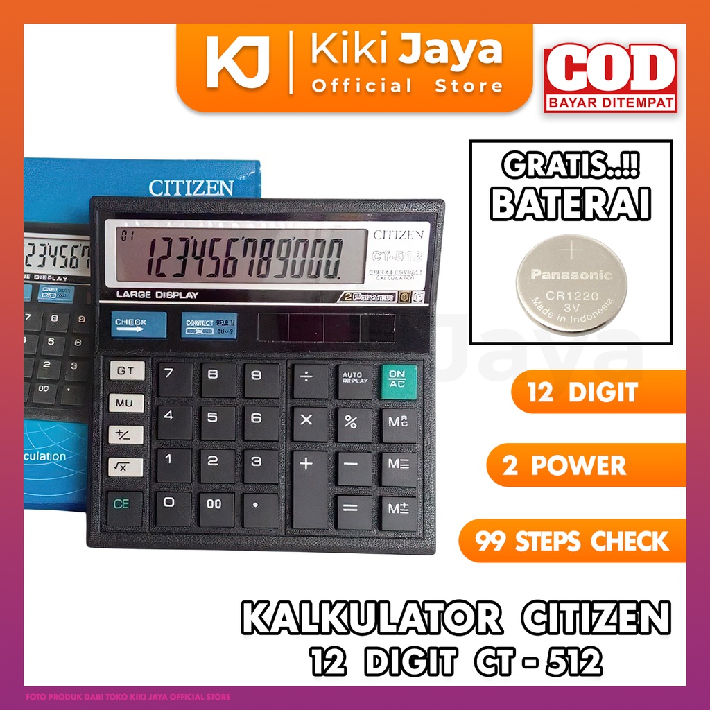 

[KIKI] Kalkulator CITIZEN CT-512 - 12 Digit - Calculator Hitung Besar Untuk Dagang Bisnis Toko Sales Sayur CT 512 CT512 Cek Check Angka