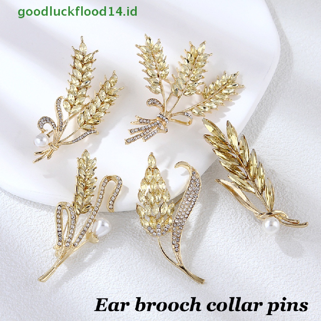 [GOOGFOUR] Golden Ear Of Wheat Bros Wanita Halus Berlian Imitasi Gandum Telinga Bros Kerah Pin Jas Bros Perhiasan [TOP]