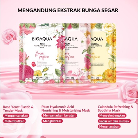 BIOAQUA Sheet Mask Masker Wajah Flowers Series | Hydrating Essence Face Mask Brightening dan Anti Acne (28g/pcs)