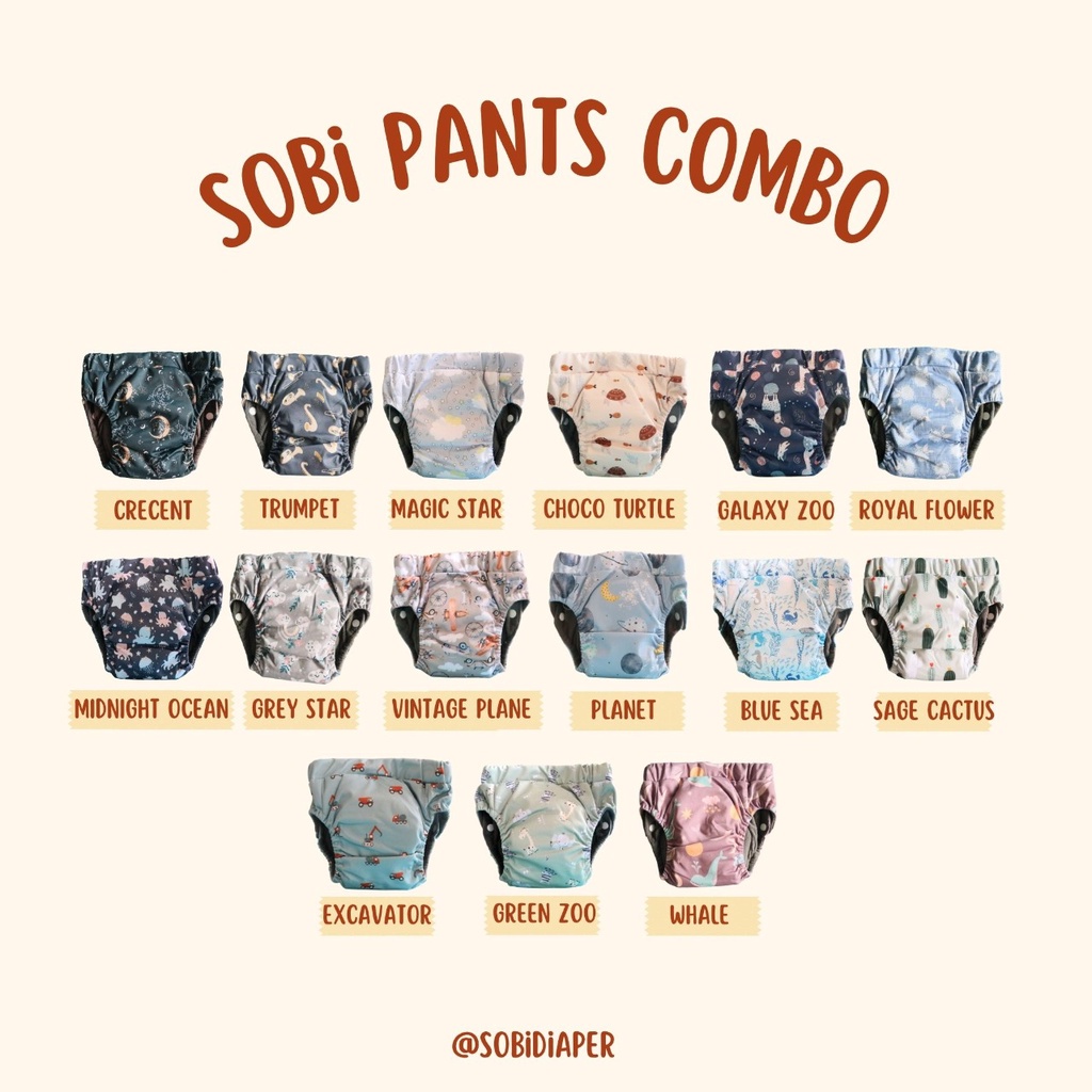 CLOTH04 SOBI CLOTH DIAPER PAMPER BISA DI CUCI MINKY SNAP | COMBO PANTS | BAMBOO CHARCOAL