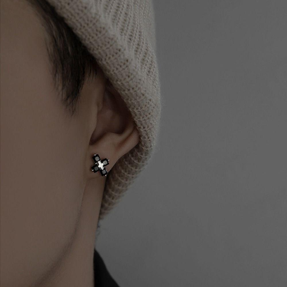 NEEDWAY Anting Pria Serbaguna Sederhana Trendi Salib Fashion Perhiasan Niche Desain Tembaga Gaya Korea Earrings