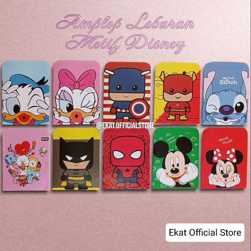 (BISA PILIH MOTIF) ISI 50PCS  AMPLOP LEBARAN/IDUL FITRI 2024 TERVIRAL MOTIF KARTUN DISNEY