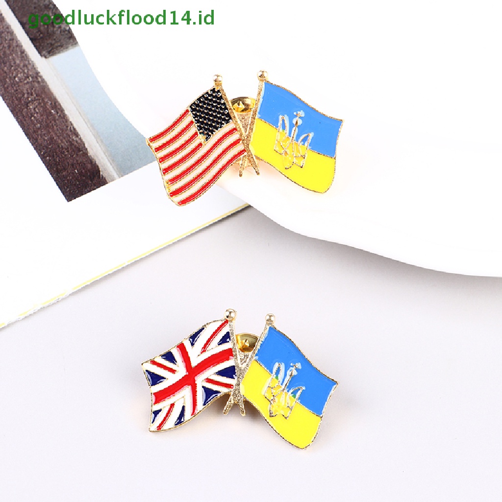 [GOOGFOUR] 1pc Bendera Ukraina Bros Aksesoris Pakaian Pin Logam Lencana Souvenir Badge [TOP]