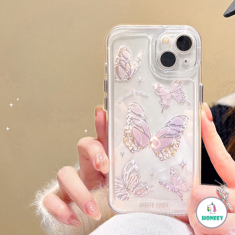 IPHONE Dreamy Butterfly Casing Ponsel Akrilik Kompatibel Untuk Iphone14 13 12 11 Pro Max X XR 8 7 Plus Ultra Hybrid Tahan Keringat Lembut TPU Penutup Belakang