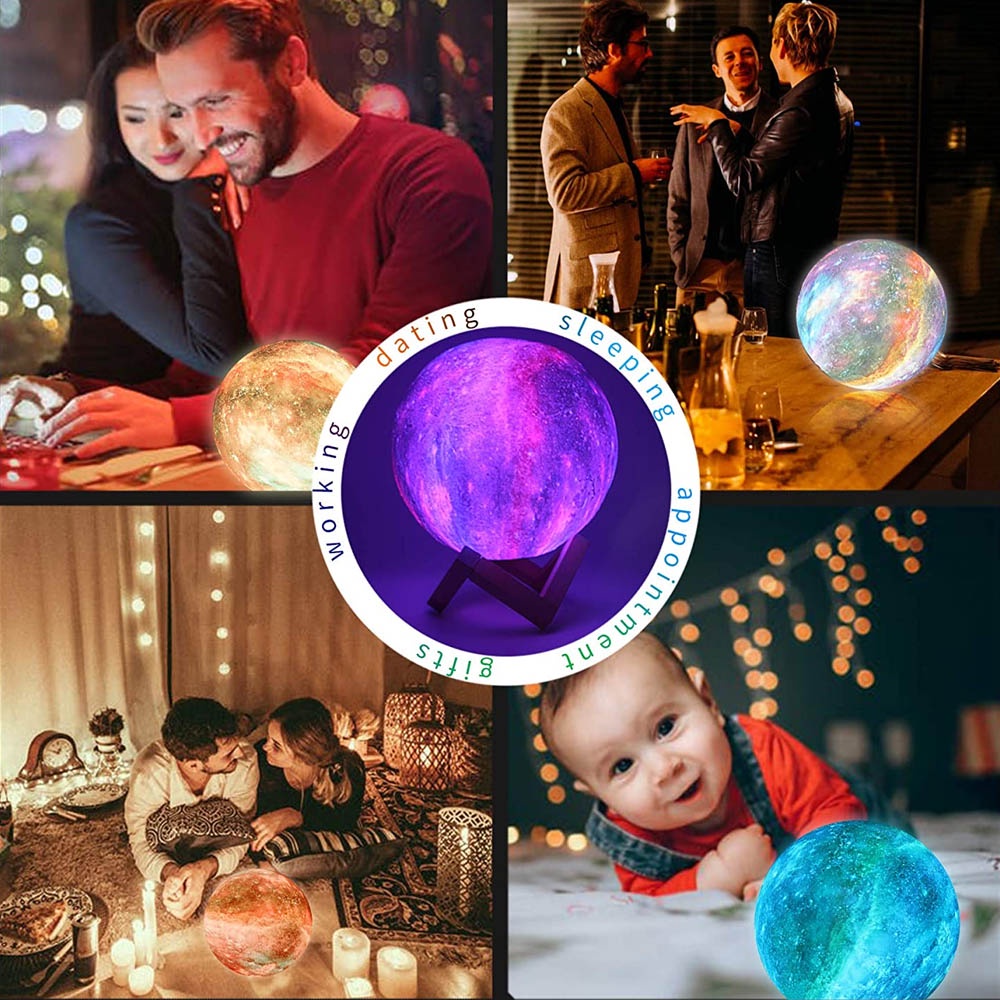 Lampu Tidur Bulan 3D Unik Dekorasi Kamar Minimalis LD312 Printed Moon Night Light Lamp - Lampu Meja Hias  12 Cm Berubah Warna Warni Untuk Kamar