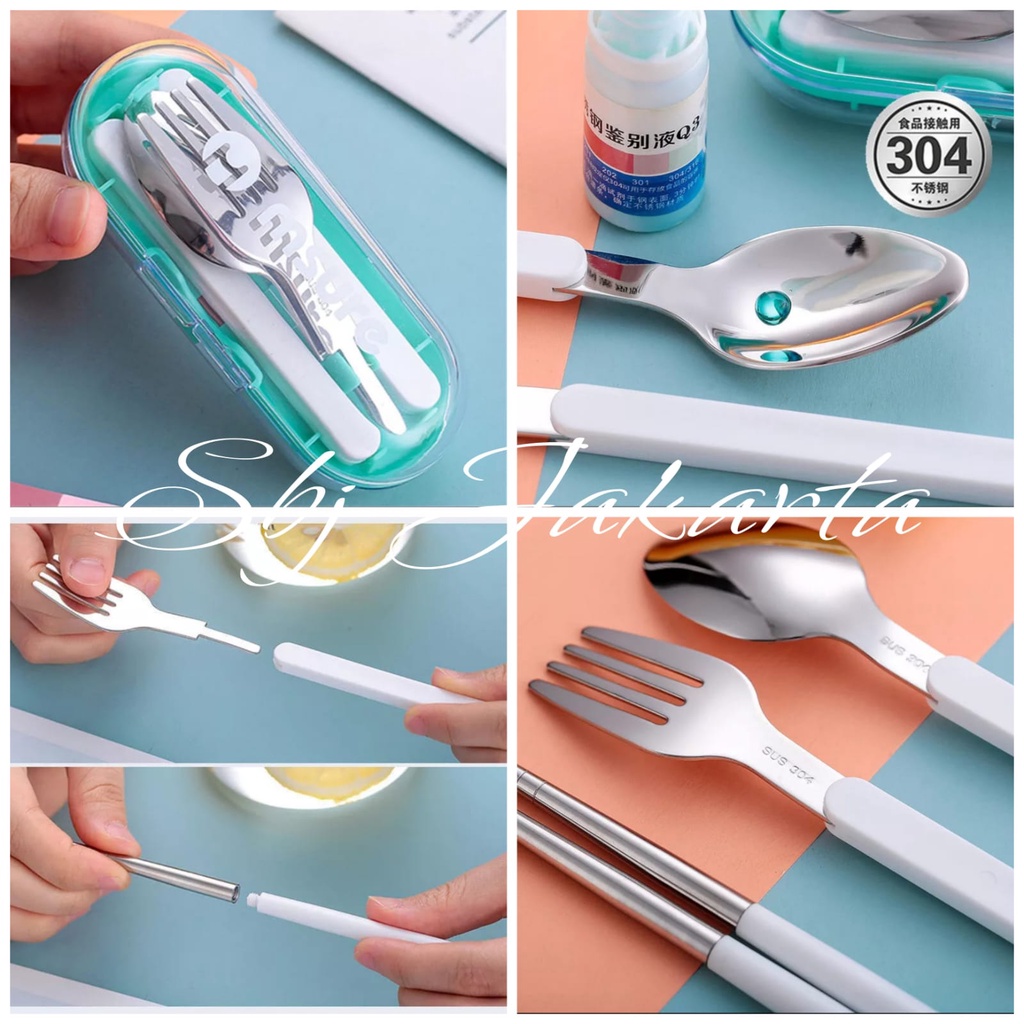 Set Alat makan Sendok Garpu Sumpit Msure Stainless SUS304 BPA Free untuk dewasa / anak