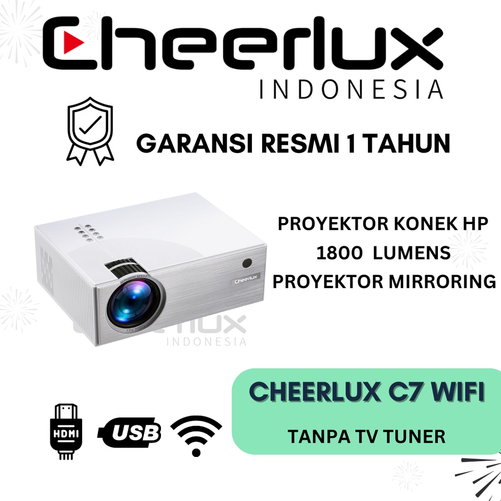 CHEERLUX INDONESIA | C7 WIFI MIRRORING| PROYEKTORI MINI CHEERLUX C7 1800 LUMENS | PROYEKTOR KONEK HP