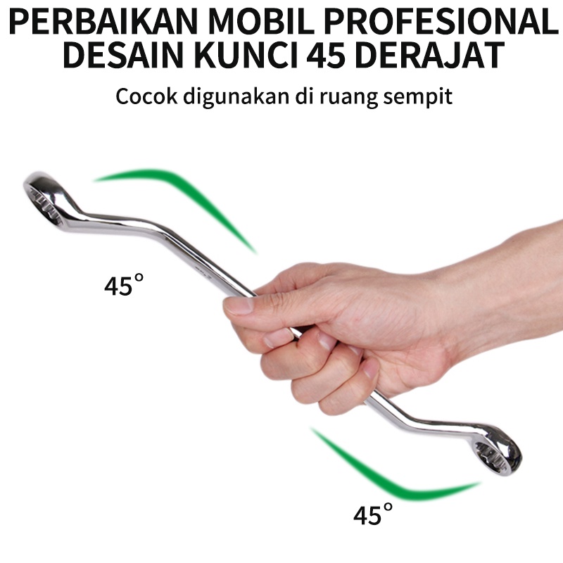 ISKU Kunci Kombinasi Spanner 12gigi Kunci Ring Pas Baja Krom Vanadium Double Offset Ring Spanner Bolak Balik Combination Spanne Perbaikan Sepeda Motor