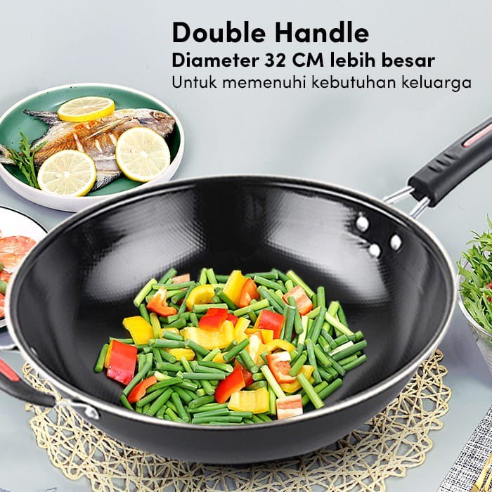 COD WAJAN CG-8 Wajan Penggorengan Stainless Steel 34cm Frying Pan Wajan Enamel Anti Lengket Tahan api anti gores-TERMURAH