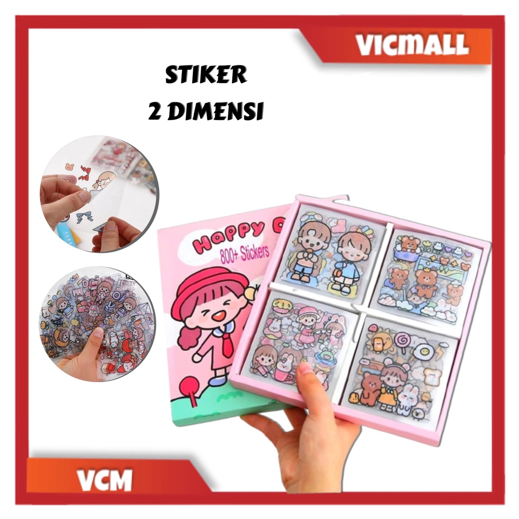 (VCM) [100 Lembar]Stiker Hp/Laptop/Botol Minum/2D Tumblr/Aesthetic Motif Bening PVc