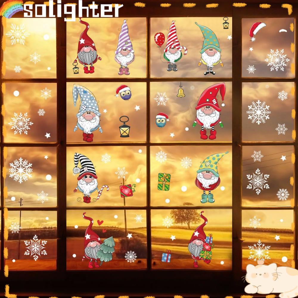 Solighter Hiasan Natal Sticker Dinding Art Decal Tahan Air Santa Claus Xmas PVC Stiker