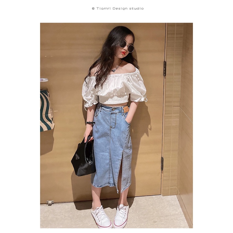 Setelan Anak Perempuan Crop Top + Rok Jeans Sabrina