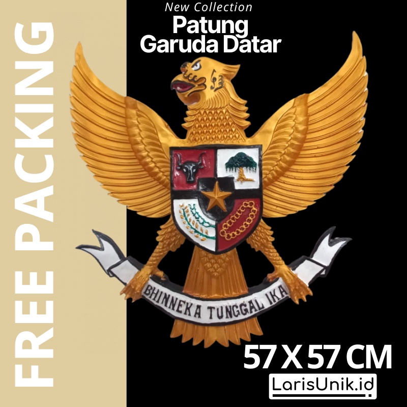 Pajangan Dinding Garuda Pancasila 3D 3 Dimensi Lambang Replika Burung Garuda Indonesia Fiber Gold Besar Ukir 57CM