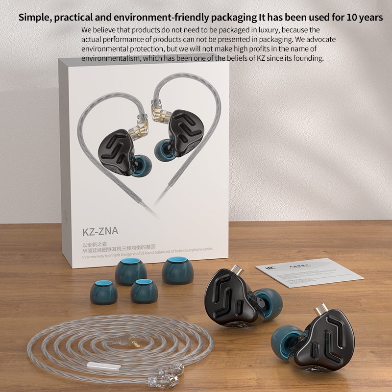 Kz ZNA Earphone Kabel Logam Metal Di Telinga Game HiFi Headset Versi Baru