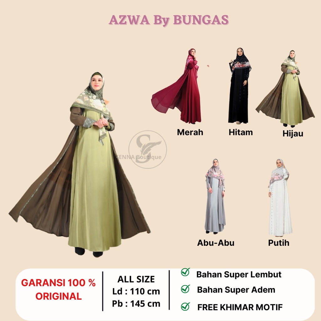 AZWA Series by BUNGAS Motif  Elegant set Jilbab ORIGINAL | Baju Dress Gamis Abaya Syari Wanita Berhi