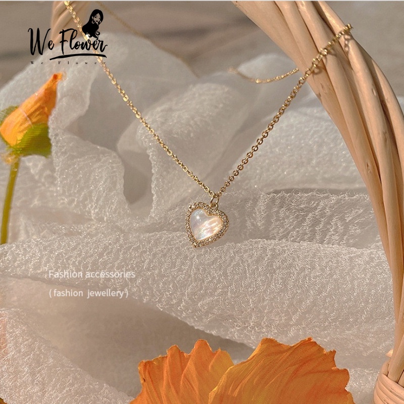 We Flower Vintage Emas Glossy Opal Hati Liontin Kalung Untuk Wanita Gadis Elegan Birthstone Kalung Tulang Selangka Rantai Perhiasan Hadiah