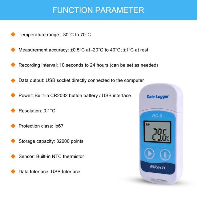 Elitech RC5 Temperature Data Logger Monitor USB RC 5 RC-5 Suhu Loger