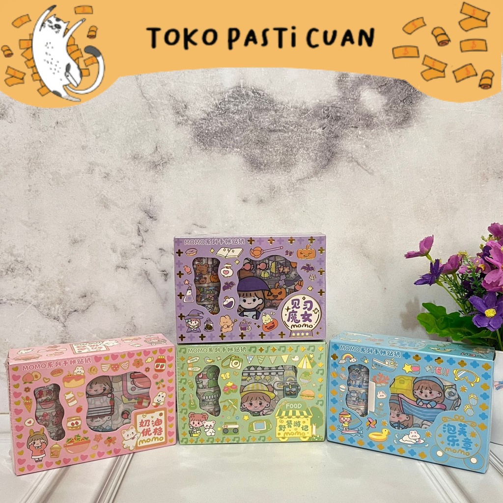 

paket sticker dan washi tape karakter cewe momo (10 lembar sticker + 4 wahitape) solatip lucu imut lakban keren elegan fancy atk imut bisa COD termurah import