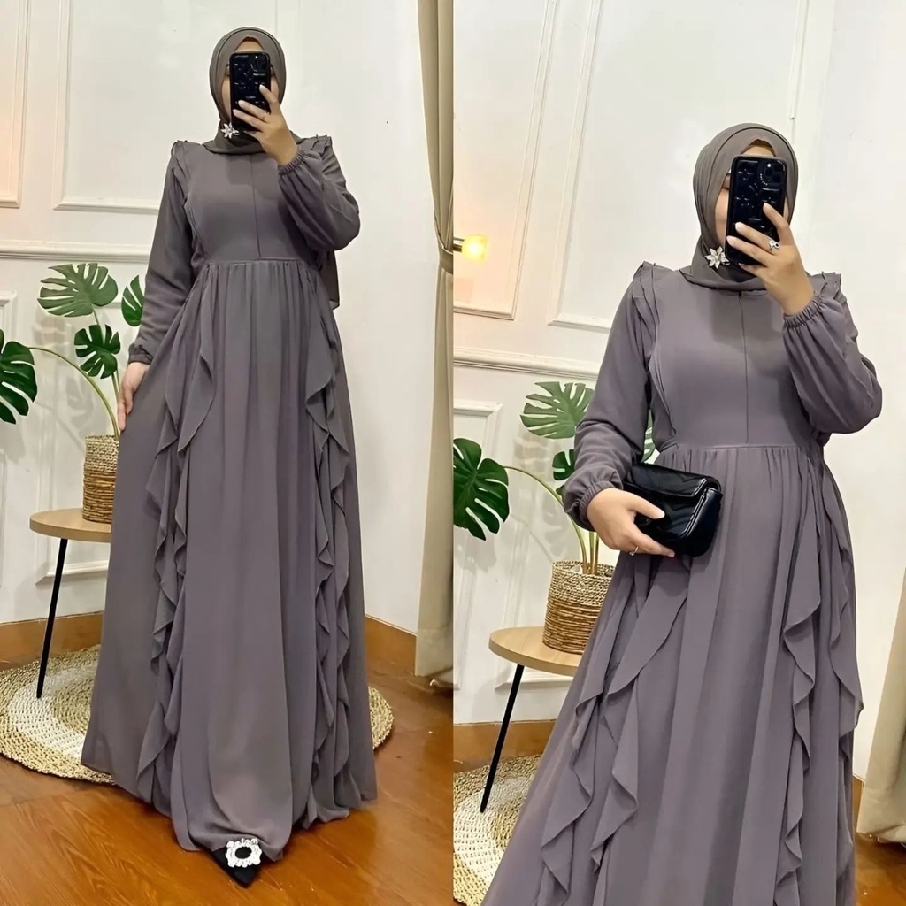 Ayena Dress Gamis Wanita Ceruty Babydoll Full Puring Anti Kusut Aksen Ruffle Busui Frenly Banyak Warna / Gamis Ibu Menyusui Terbaru  Edisi Lebaran