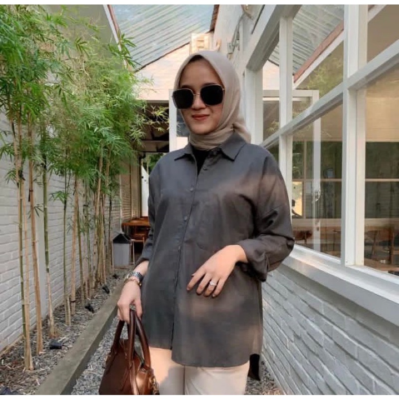 Kemeja Olivia Shirt Korea Style Linen / Atasan Wanita Bahan Linen Oversize / Kemeja wanita oversize