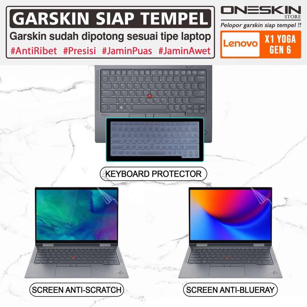 Garskin Sticker Laptop Pelindung Screen Keyboard Protector Lenovo ThinkPad X1 Yoga Gen 6 Gambar Full Body Silikon Bening Glossy Doff Blueray Cooskin