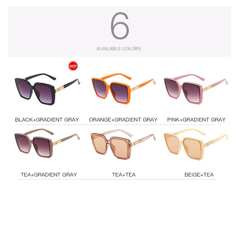 (YUZHU) Sederhana Fashion Oversized Square Frame Kacamata Hitam Wanita Vintage Fashion Colorful Kerai Sunglasses Women