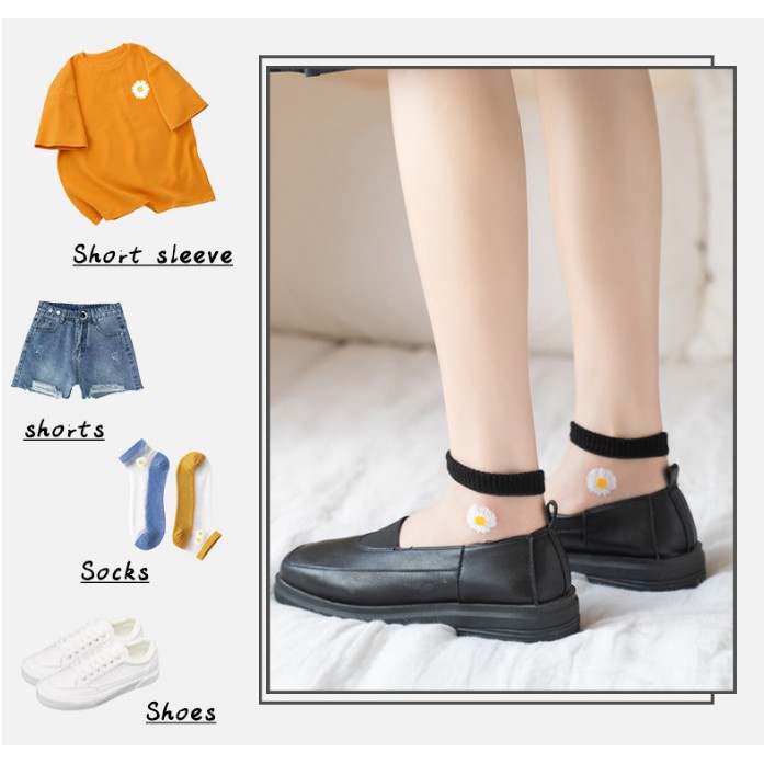 ⭐𝐈𝐇𝐒 𝟎𝟔𝟏 𝐋𝐚𝐦𝐩𝐮𝐧𝐠⭐️Kaos Kaki Transparan Wanita Kaos Kaki Fashion Pendek Bunga Daisy Japanese Ankle Socks