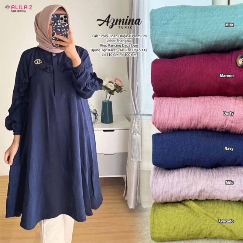 AZMINA TUNIC ORI ALILA 2 | Tunic Perempuan Polo Linen Original Premium