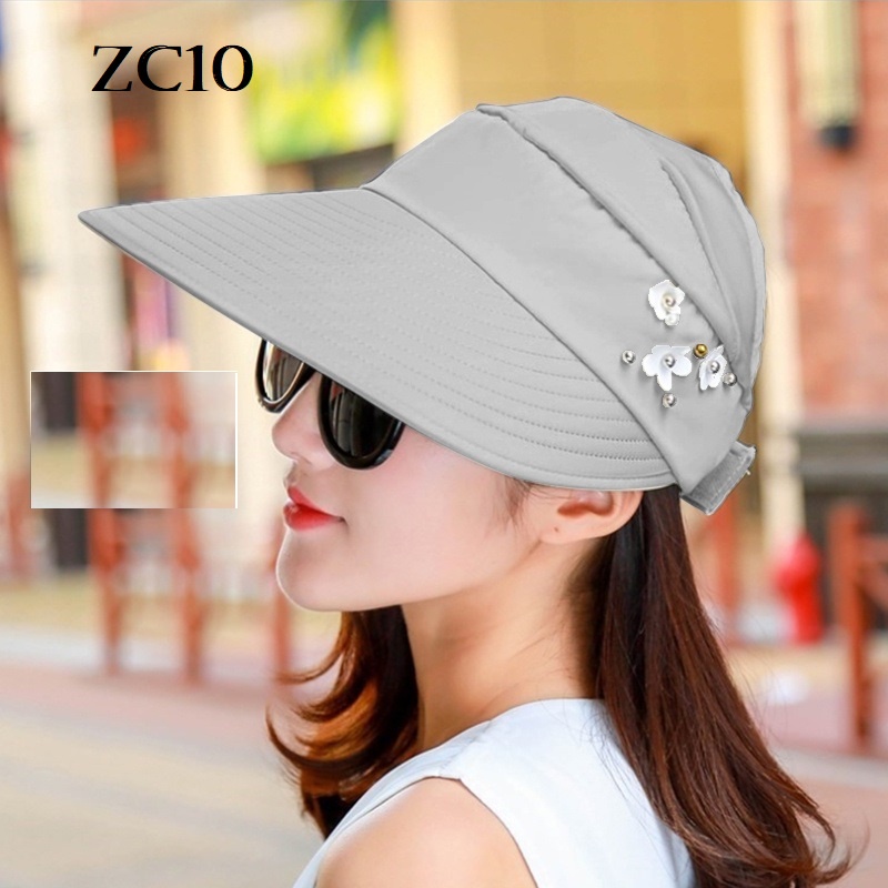 Topi Visor Pantai ZC / Outdoor Pelindung Anti UV Summer Matahari Lipat Lebar Besar Wanita Pria Impor