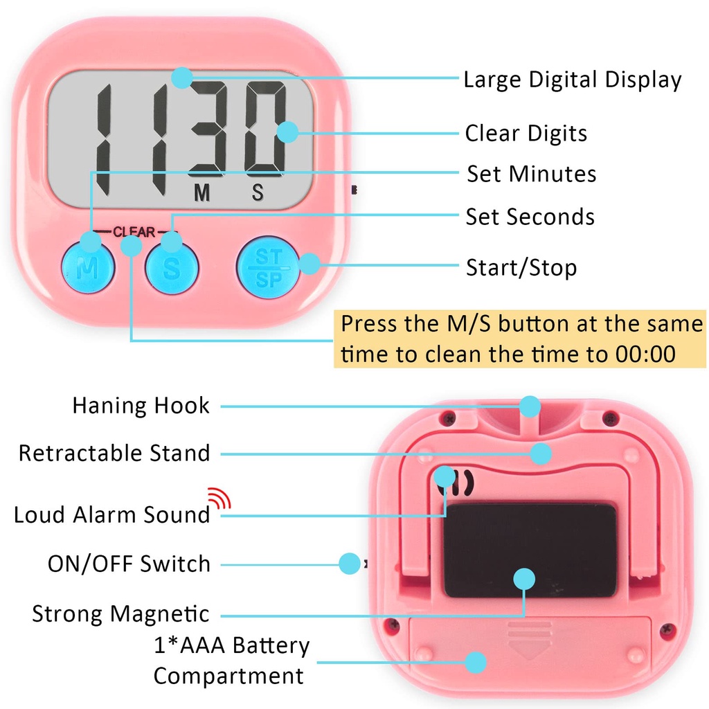 Digital Kitchen Timer Jam Alarm Dapur Masak Clock Stopwatch Magnet