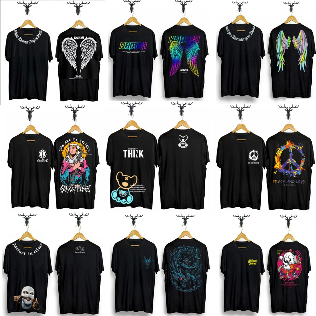 3 PCS 100 RIBU BAJU KAOS DISTRO PRIA WARNA GELAP 2023 / BAJU KAOS TERBARU PRIA WANITA / KAOS KEKINIA