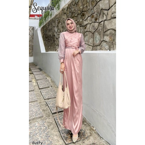 Sequina Gamis Satin Pesta Bridemaids Kondangan