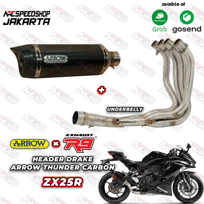 Knalpot Arrow Thunder Carbon + Header R9 Drake Zx25R Fullsystem #Original