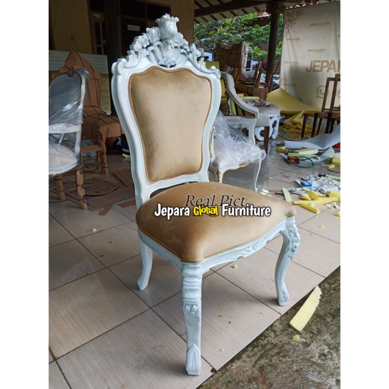 Kursi makan ukir jambu white mutiara jati (kursi makan ukir jati,kursi makan duco )