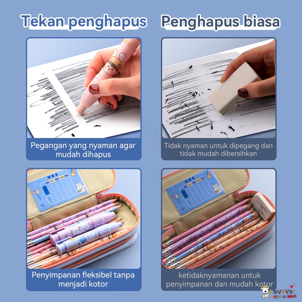 BEVAVAR Penghapus Pensil  Mekanik / Sliding Mechanical Eraser Lucu