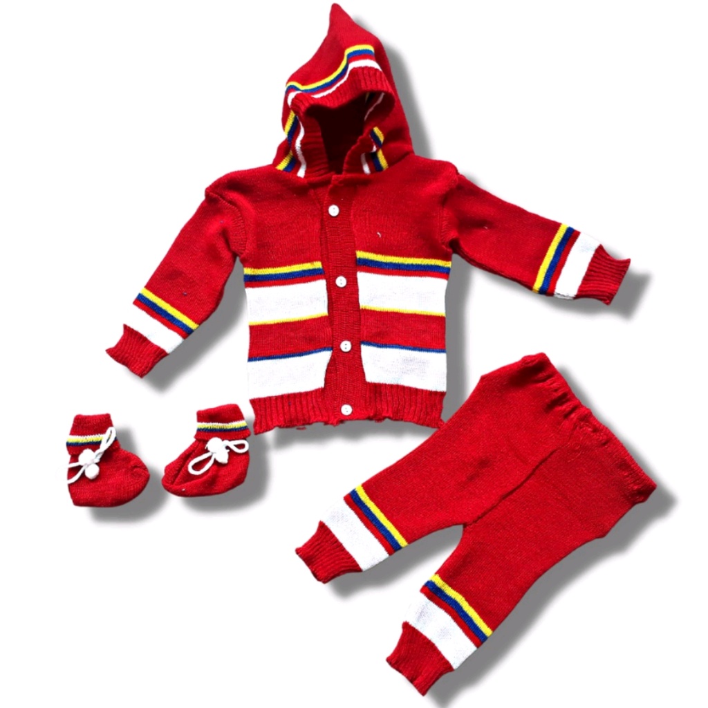 (SATUAN) JAKET BAYI RAJUT SETELAN set rajut 3 in 1 setelan bayi meerkat merah kuning biru