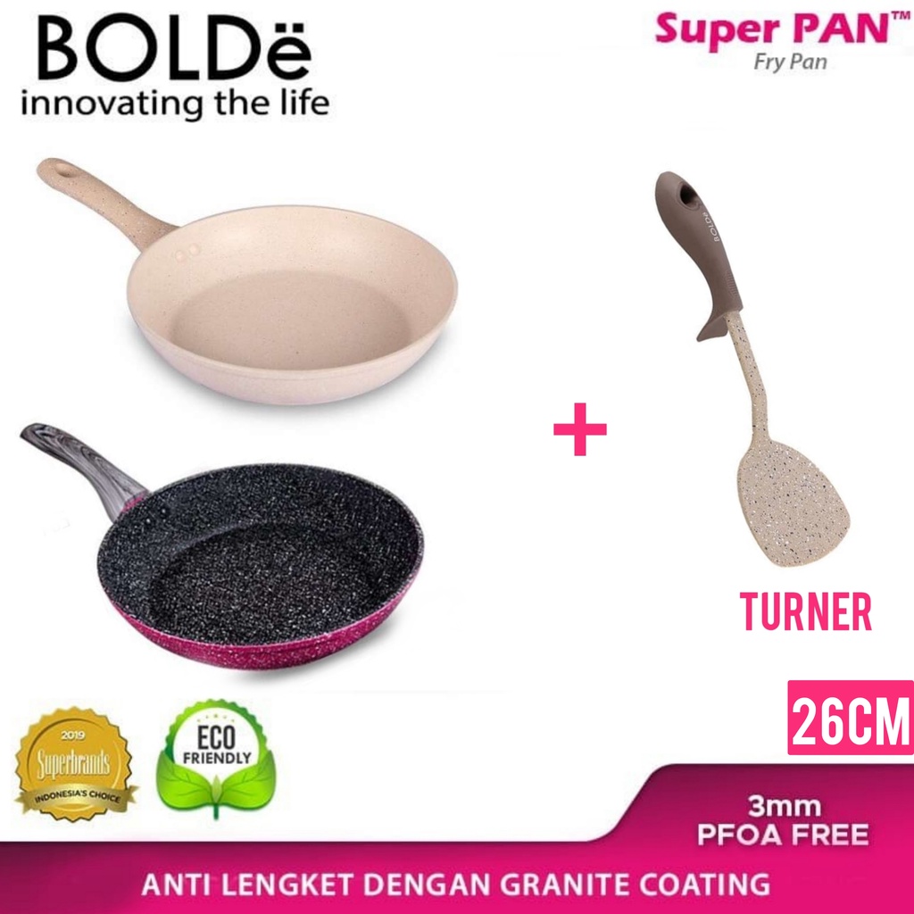 Frypan Bolde Superpan 26cm Fry Pan Wajan Penggoreng Ceramic Coating 26 Beige Black Pink Blackpink Non Stick Anti Lengket Penggorengan